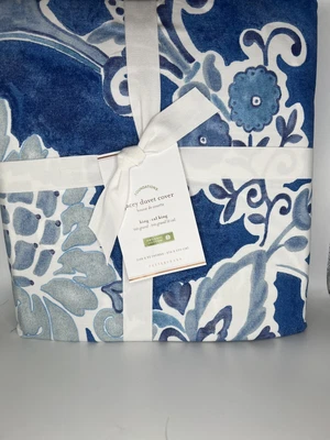 $103.20 • Buy Pottery Barn Jacey Ogranic Cotton Percale  Blue King Size Duvet Cover
