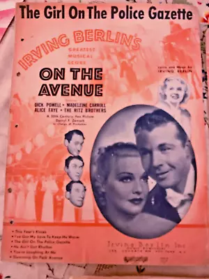 1937 Irving Berlin On The Avenue The Girl In The Police Gazette Sheet Music Art • $11