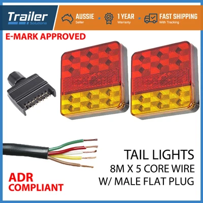 $36.95 • Buy 12 LED TRAILER TAIL LIGHT KIT PAIR PLUG 8m 5 CORE WIRE CARAVAN UTE Waterproof