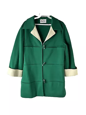 VTG 70s Womens Color Block Toggle Button Knit Blazer Jacket Disco Rockabilly • $43.99