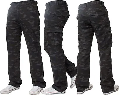 Kruze Mens Cargo Combat Trousers Army Camouflage Camo Military Pants All Waists • £18.49