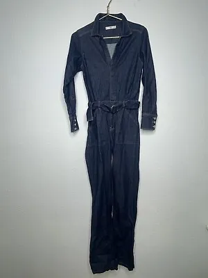 Mango Denim Belted Jumpsuit Sz Xs Dark Wash  • $70