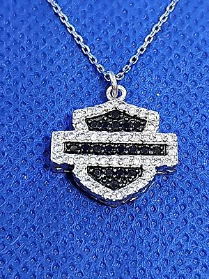 Harley Davidson Sterling Silver Crystal Bar & Shield  Necklace • $28