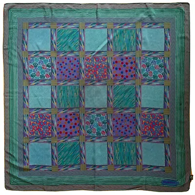 MISSONI CHECK GREEN HAND ROLLED LARGE Silk Scarf 33/32 In MADE IN ITALY #A145 • $61.60