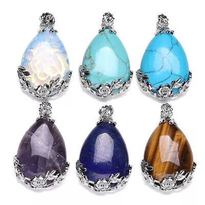 £2.88 • Buy Natural Quartz Crystal Stone Teardrop & Flower Healing Gemstone Pendant Necklace