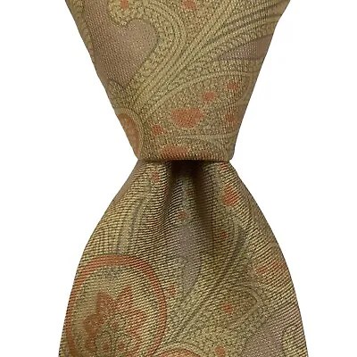 ETRO Men's 100% Silk Necktie ITALY Designer Geometric Tan/Yellow/Orange EUC • $55.99