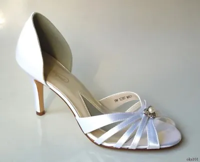 New Michaelangelo 'Macy' White Satin Open-toe JEWELED PEARL Shoes Wedding Bridal • $54.99