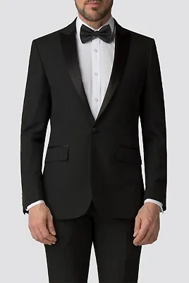 Mens Dinner Jacket Peak Lapel Suit Black Tie Formal Evening Wear Satin Lapel New • £59.99