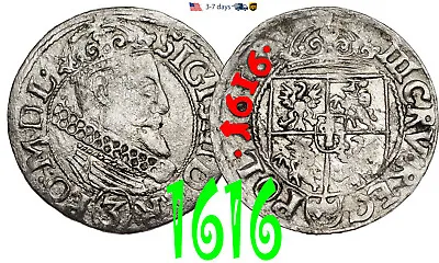 Poland Medieval Sigismund III 3 Grosze Groschen - Trojak 1616 Silver Coin#31079 • $201