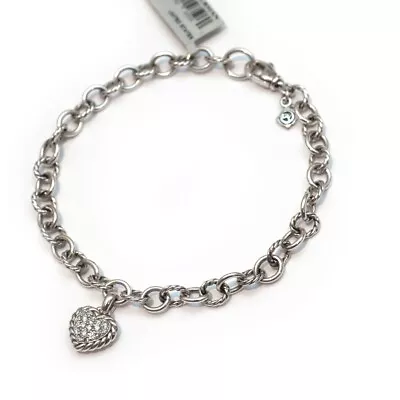 New DAVID YURMAN Cookie Classic Diamond Heart Chain Bracelet Silver Large 8.15  • $725