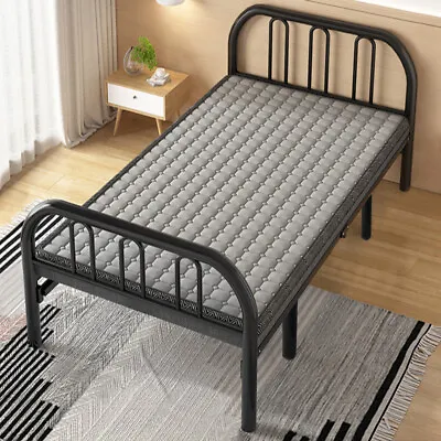 Metal Bed Frame Folding Vintage Steel Platform Bed With High Headboard&Footboard • £119.95