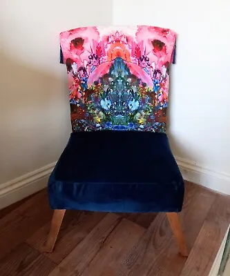 Vintage Upcycled Cocktail Chair Timorous Beasties Thunder Blotch Fabric Blue • £395