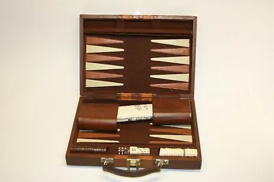 Vintage Travel Backgammon Magnetic Brown Padded Faux Leather Case 14x9” Complete • $14.99