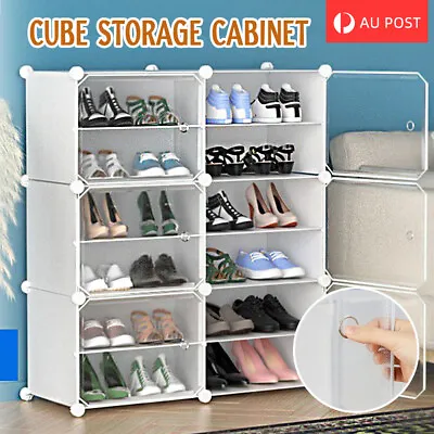 $61.99 • Buy Clear Door DIY Shoe Rack Storage Multi-Cube Organizer Cabinet Stackable Closet