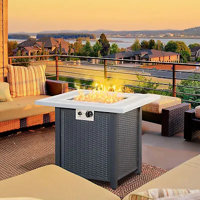 Square Propane Fire Pit Table 40000 BTU Gas Firepit W/ Lava Rocks And Lid • £149.99