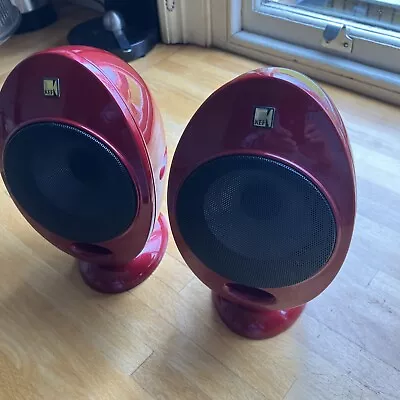 2 KEF Egg KHT Surround Sound Speakers With Stands In Jaguar Firenze Red • £125
