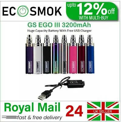 Genuine GS EGO 3 II 3200 MAh 2 II 2200 MAh Battery Free USB Charger Scratch Code • £9.99