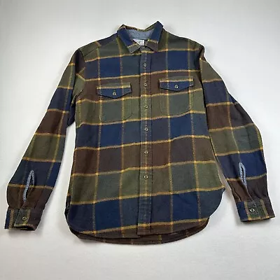 Wallace & Barnes Shirt Mens Medium Blue Brown Plaid Heavy Flannel Shirt J Crew • $34.97