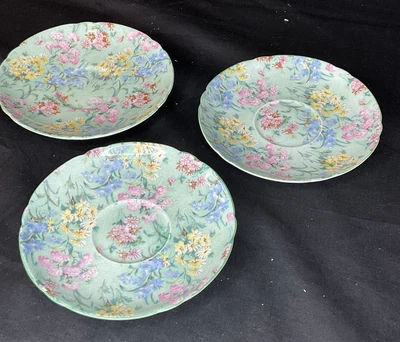 £35 • Buy 3 VINTAGE USED SHELLEY MELODY ART DECO CHINTZ FINE BONE CHINA SAUCER 5 5/8” 14cm