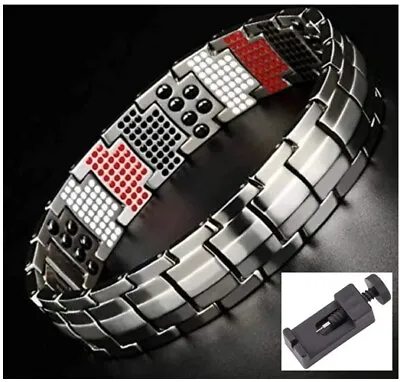 Mens Magnetic Health Bracelet Carpal Tunnel Bangle Silver Arthritis Pain Relief • £11.99