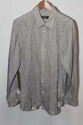 Bugatchi Uomo Shirt Mens XL Button Up Ruffled Black White Design Casual Dress • $15.20