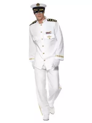 Mens Deluxe Captain Suit & Cap Navy Military Army Fancy Dress Party Costume • £38.19