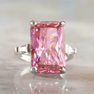 $90.16 • Buy 5 Ct Emerald Cut Lab Created Pink Sapphire Solitaire Ring 14K White Gold Plated