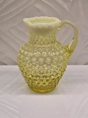 RARE Fenton Topaz Opalescent Hobnail Vaseline Glass Pitcher - Ruffled Edge GLOWS • $76.99