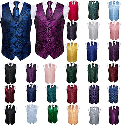 Mens Formal Dress Vest Tie Set Black Red Purple Paisley Wedding Party Suit S-3XL • $24.99