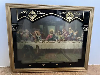 Vintage 1938 Religious LAST SUPPER Deltex Lithograph Glass Painted Print • $39.99