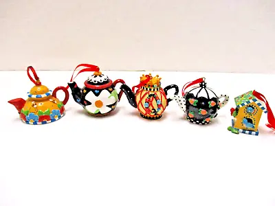 Mary Engelbreit Retired 4 Pc Cherries Ornament Set Heart Bell Stocking Teapot • $34