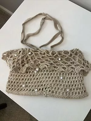 Vintage Crochet Handbag White Beaded Straps Coquettegirl • $8.99