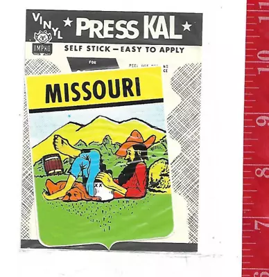 Vintage Vinyl Impko Press Kal Sticker Missouri Moonshine Dog Bearded Barefoot • $7