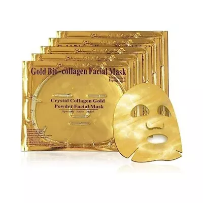 24K Gold Gel Collagen Facial Masks Face Mask For Anti Aging Whitening (5 PACK) • £6.25