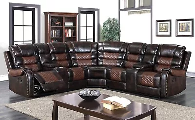 NEW 115  Two-Tone Brown Leather 2-Recliner Sectional Traditional Rustic Living • $1899.99