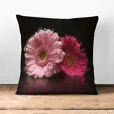 Plump Cushion Two Pink Gerbera Flowers In Soft Scatter Throw Pillow Cover Filled • £26.95