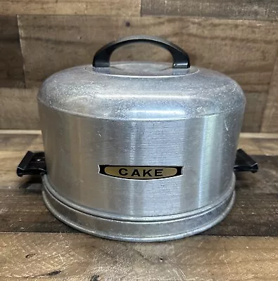 Vtg MCM Aluminum Cake Pan Carrying Style W Slide Lock Handles Silver & Black • $25.88