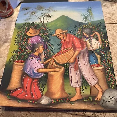 Batzin Oil Painting - Mayan Coffee Harvest Origam Signed By Artist • $46.57