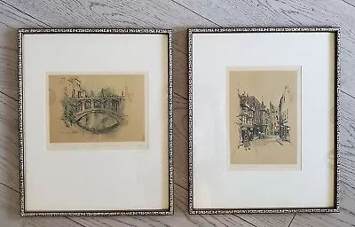 Vtg Signed Professionally Matted Framed Marjorie C. Bates Hand Colored Etchings • $300