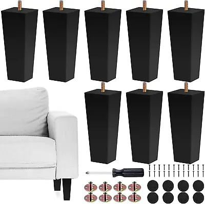 Set Of 8 Furniture Legs 6 Inch Square Solid Wood Couch Legs Sofa Legs Mid Centur • $61.79