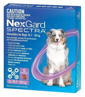 NexGard Spectra Chews For Dogs 15.1-30kg - Purple 6 Pack • $133.50