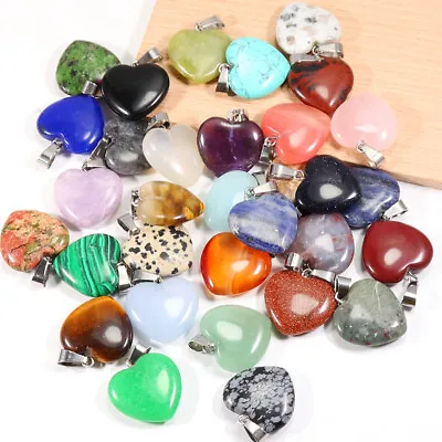 25pcs Natural Quartz Crystal Heart Stone Pendants Charms For Jewelry Making • $10.86