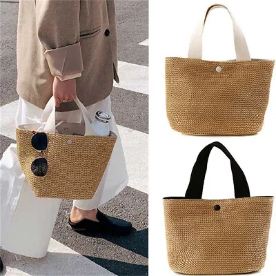£5.99 • Buy Women Ladies Wicker Handbag Bag Tote-Beach Straw Woven Summer Rattan Basket Bags