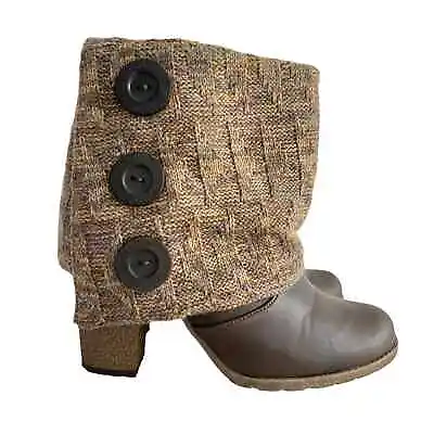 Muk Luks 8 Chris Heeled Sweater Booties Brown Women Round Toe Cozy • $37.99