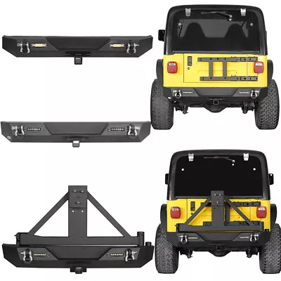 Rear Bumper W/ Tire Carrier D-Ring & LED Light For 1987-2006 Jeep Wrangler YJ TJ • $219.32