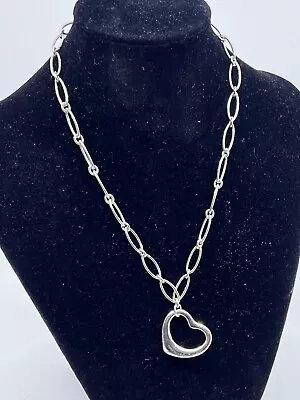 TIFFANY & CO Sterling Elsa Peretti PaperClip Link Necklace W/Open Heart Pendant • $375