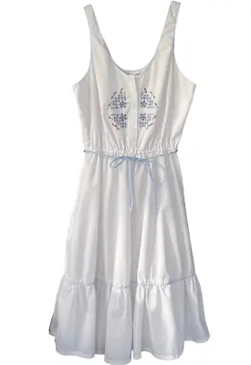 D1 70s Vintage AlTogether Fashions White Embroidered Swing Midi Dress Size Large • $52