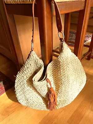 J. JILL Natural Straw Leather Strap Shoulder Hobo Handbag - NEW Unused • $19.95