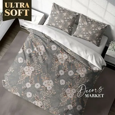 Sakura Blossom Floral Flowers Gray Duvet Cover Sets With Zipper And Pillow Cover • $16.57