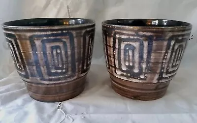 Two Vintage Cinque Portes Rye Studio Pottery  13.5cm High Plant Pots • £24.99